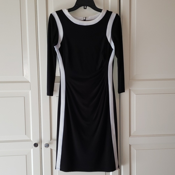black dress with white stripe down the side